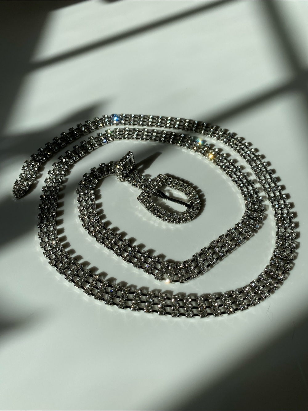 37in Silver Tone Crystal Belt